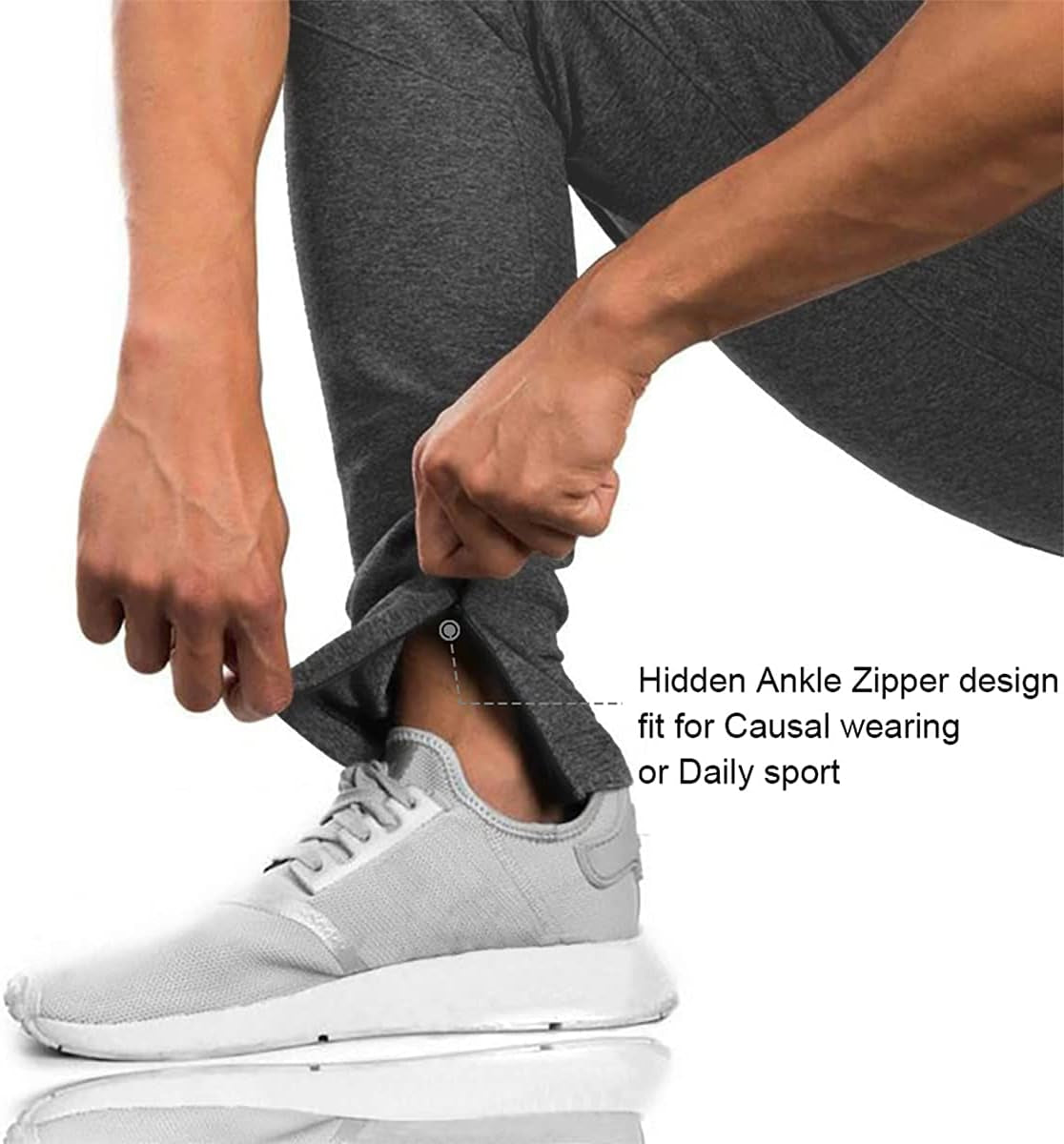 Mens Jogger Sport Pants, Casual Zipper Gym Workout Sweatpants Pockets