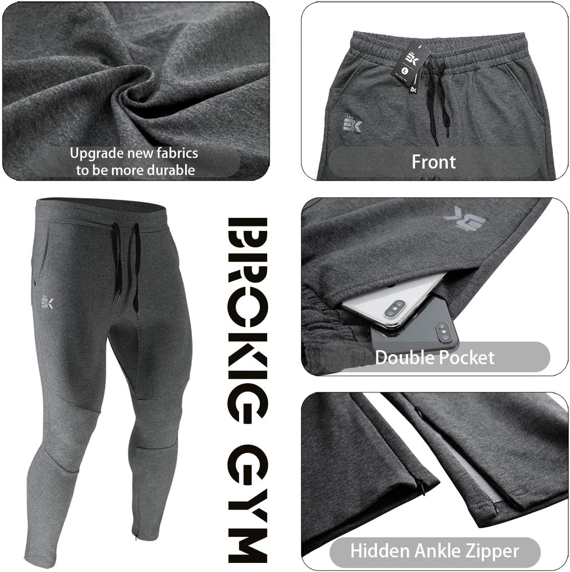 Mens Jogger Sport Pants, Casual Zipper Gym Workout Sweatpants Pockets