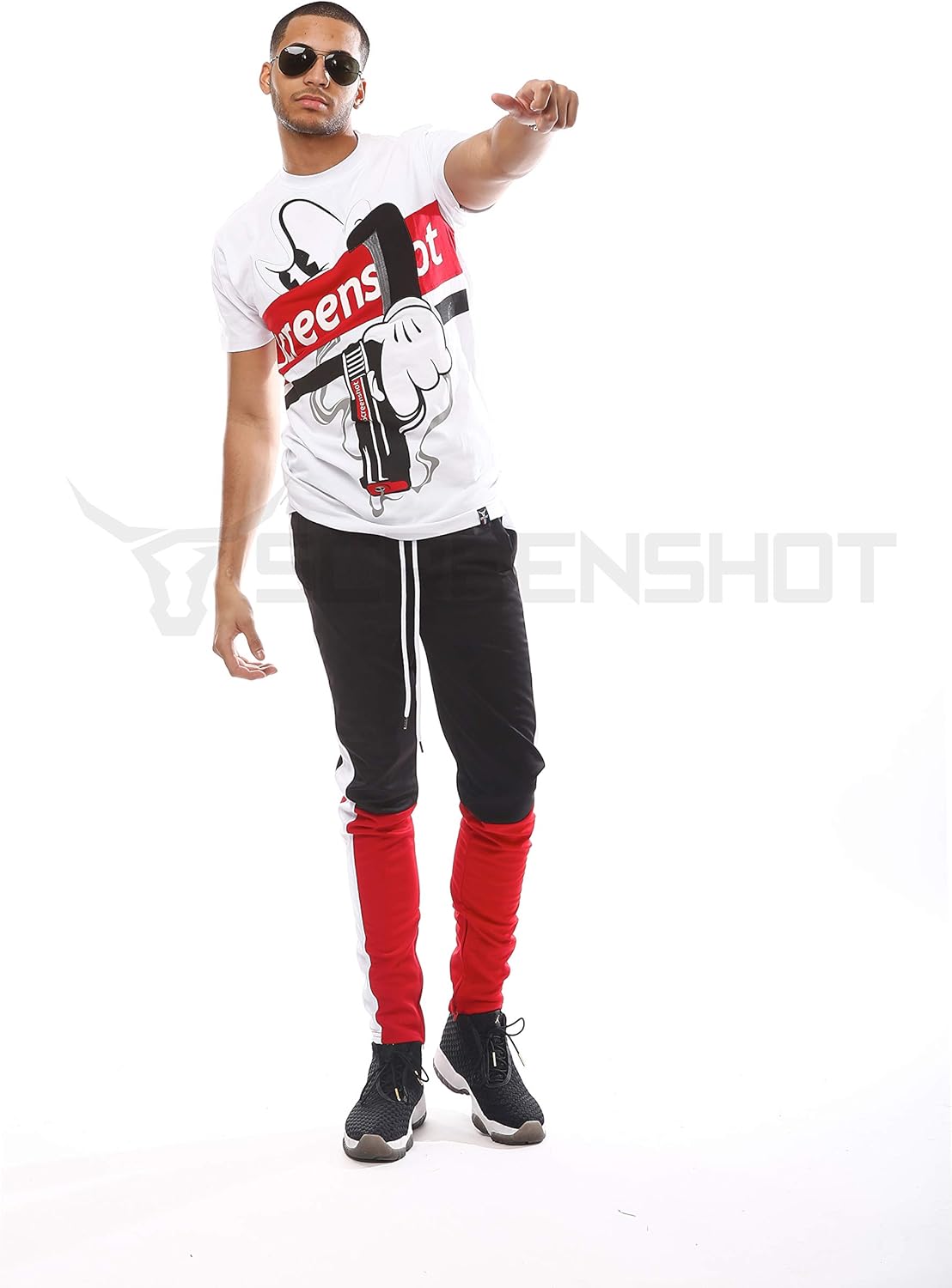 BRAND-S11908 Mens Hip-Hop Ultra Premium Tee Longline Street Designer Cartoon Print T-Shirt-White-3Xlarge