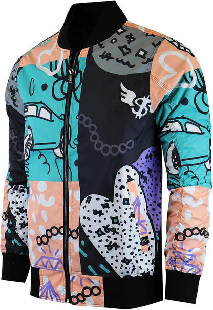 brand Lightweight Hooded Water Resistant Windbreaker - Zip-Up Fashion Map Print Rain Jacket