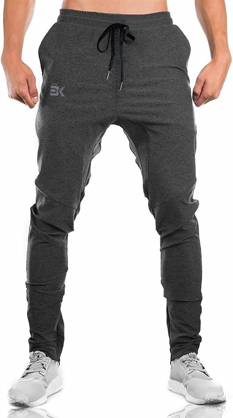 Mens Jogger Sport Pants, Casual Zipper Gym Workout Sweatpants Pockets