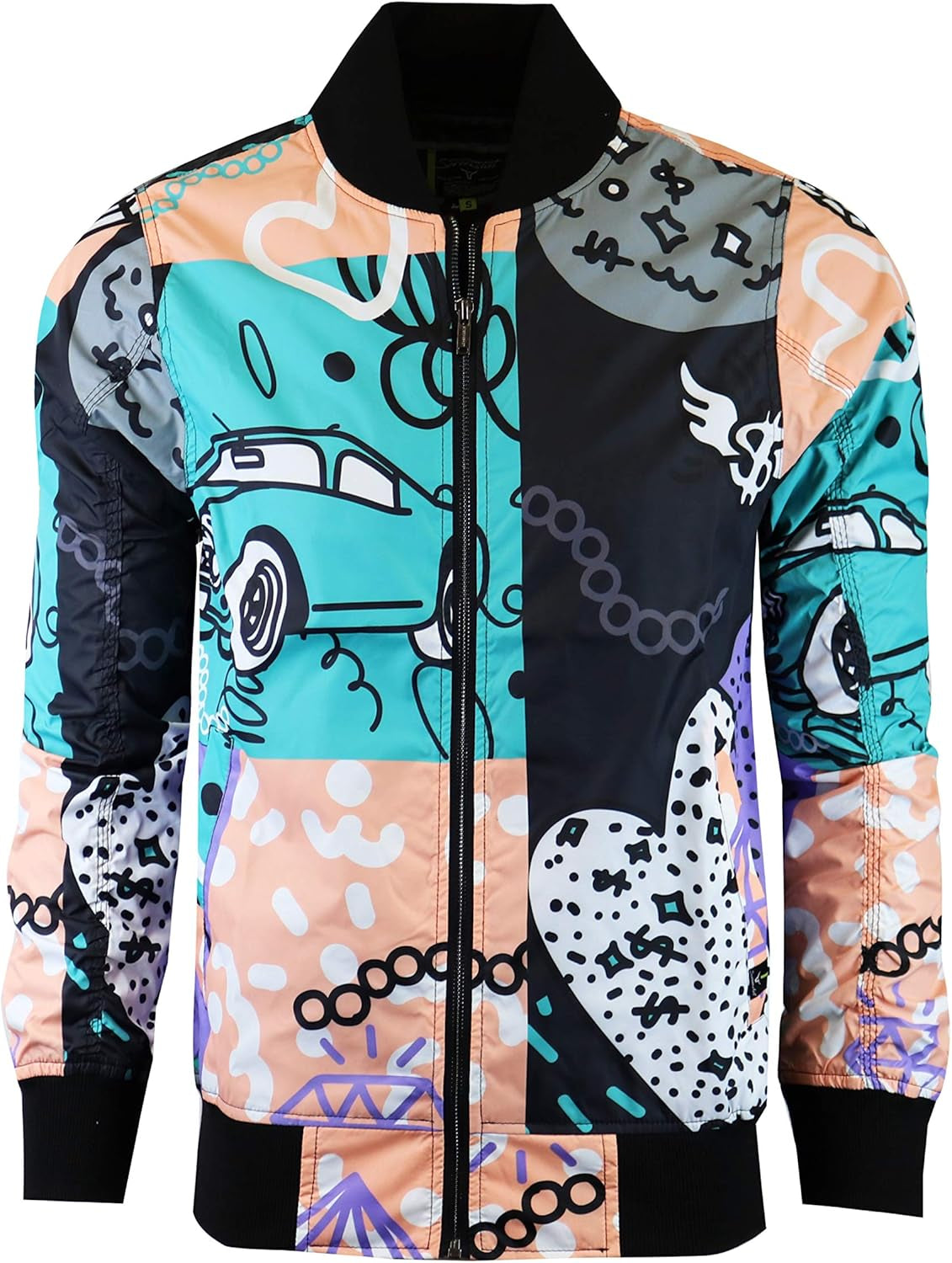 brand Lightweight Hooded Water Resistant Windbreaker - Zip-Up Fashion Map Print Rain Jacket