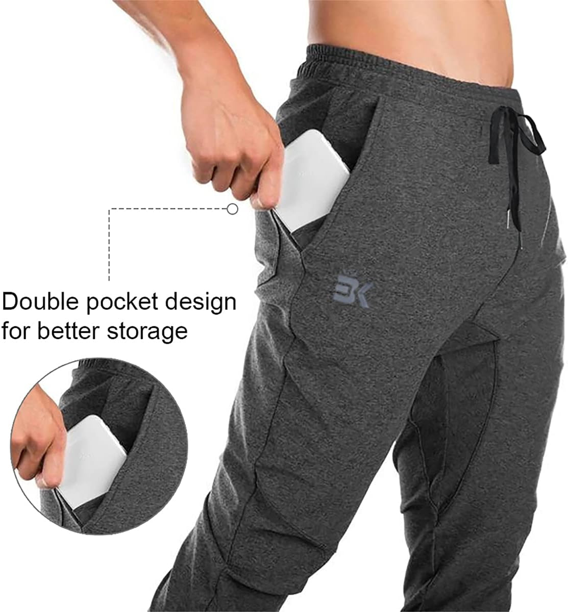 Mens Jogger Sport Pants, Casual Zipper Gym Workout Sweatpants Pockets