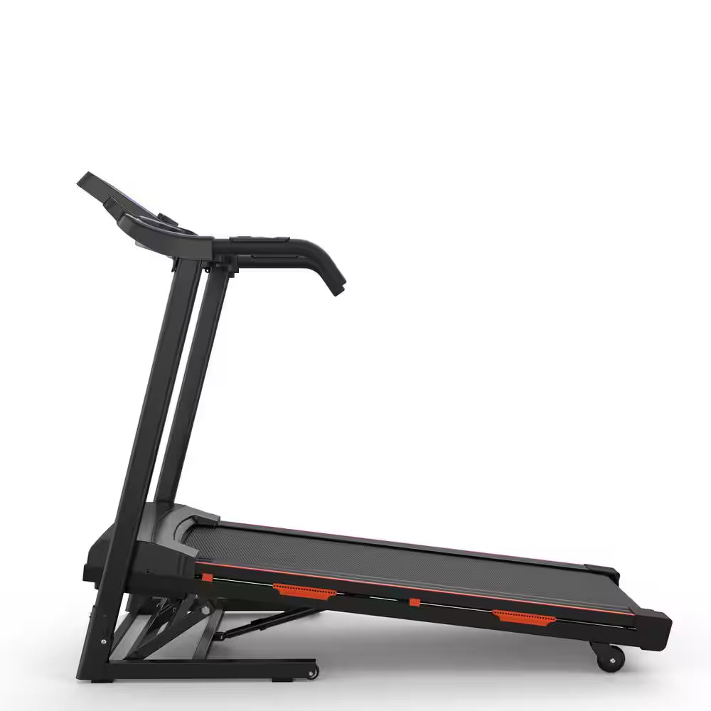 3.5 HP Black Steel Foldable Electric Treadmill with Safety Key, LCD Display, Pad/Phone Holder, APP Support and Inclines